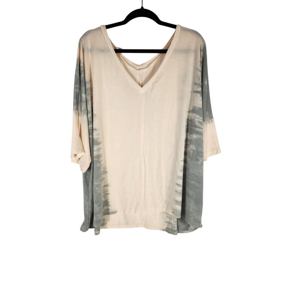 NWOT POL Womens Plus Top Batwing Lagen look Tie dye Cream/Gray 2X